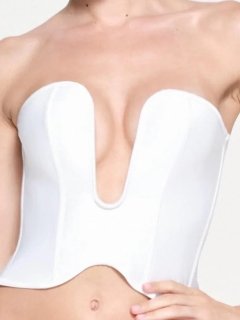 SKIMS NWT Satin Plunge Corset L Strapless Plunge Longline Bustier - White